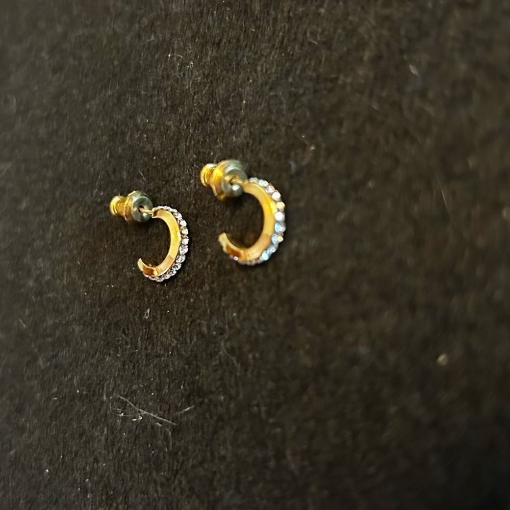 HANDMADE Elegant Gold and Rhinestone Crescent Earrings